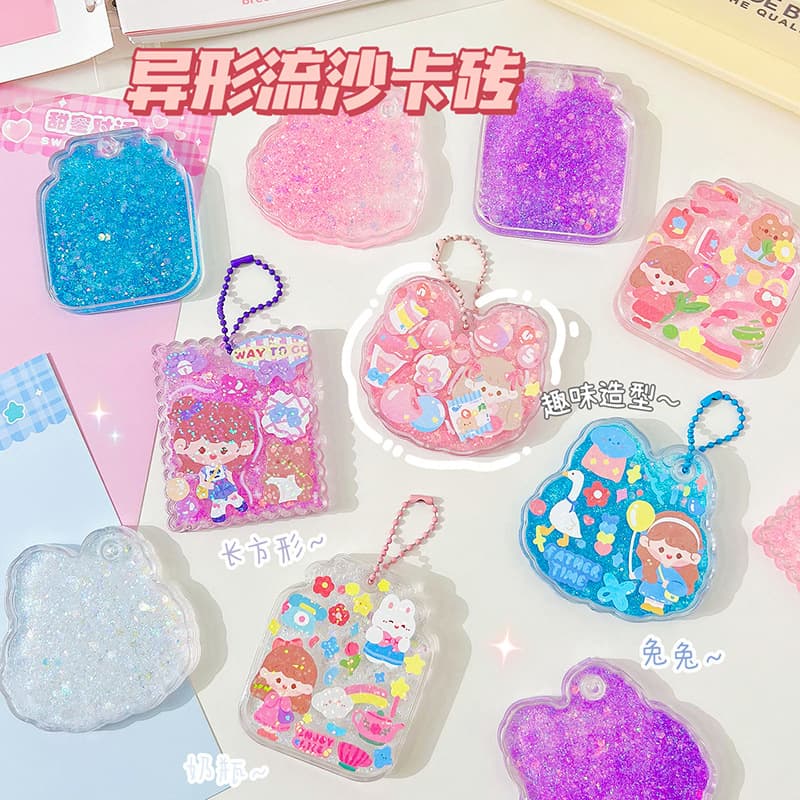 Irregular Shimmer Guka Brick, Cartoon Oil-Filled Guka Disk, DIY Guka Mahjong Keychain, Guka Card Pendant Decor