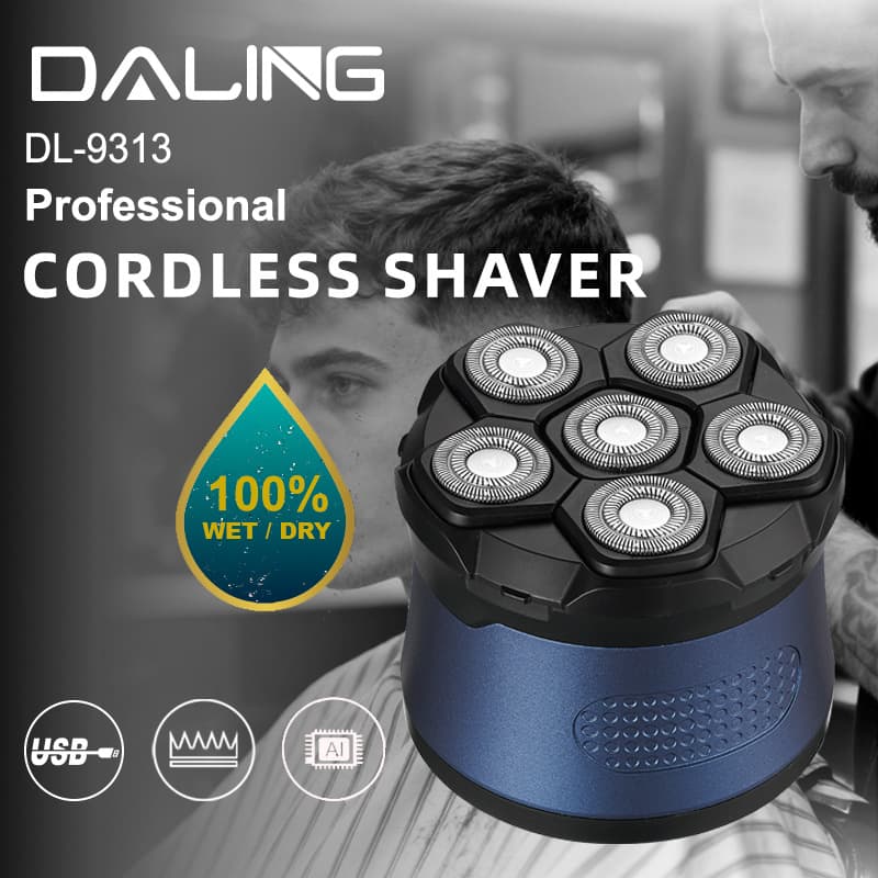 DALING 9313 Electric Shaver Magnetic Rotating 6-Blade Razor USB Rechargeable Washable Head