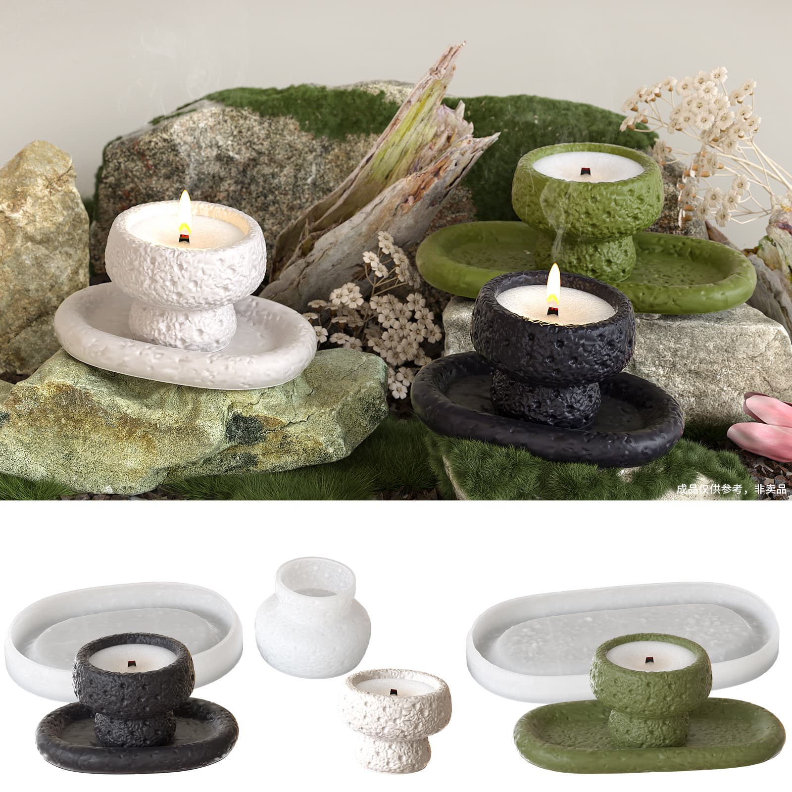 DIY cement gypsum rock oval tray aromatherapy stone pattern round candle cup storage jar drip silicone mold