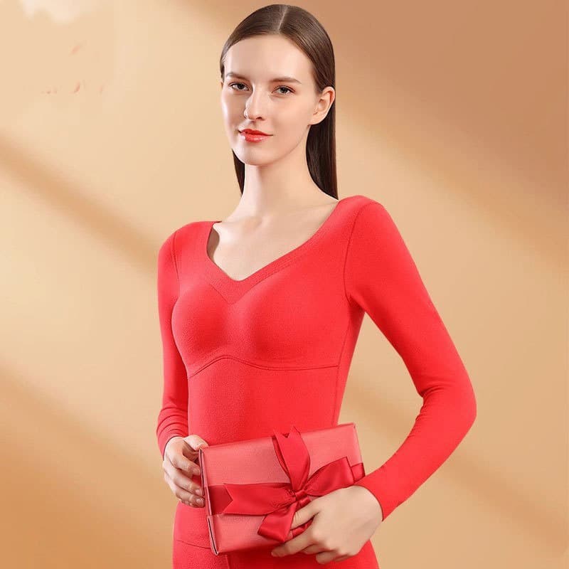 Yinsini Red Thermal Underwear Set with Built-in Bra Pads, Wedding No-Bra Needed, Autumn and Winter Long Johns, Zodiac Year 2026 Horse