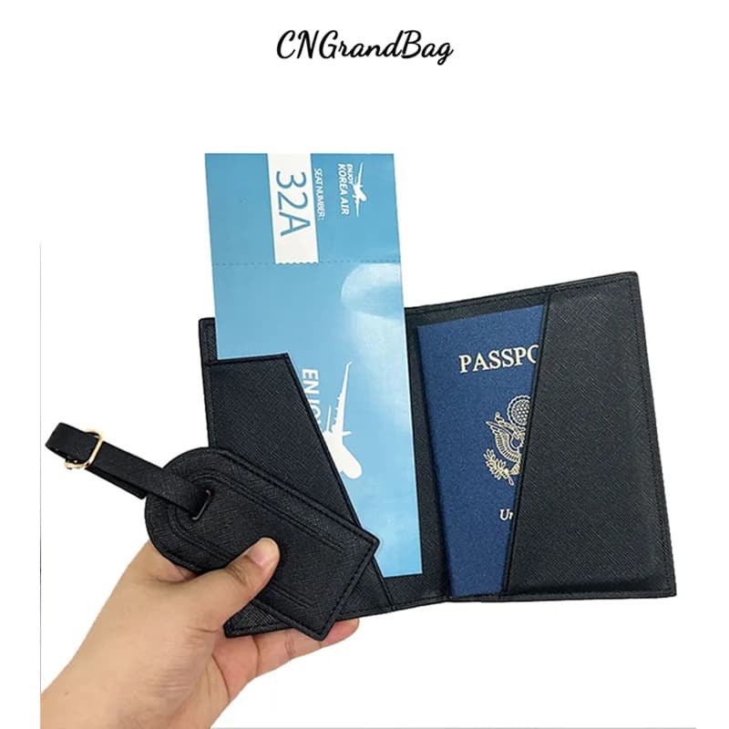 Cross-border PU leather lightweight portable passport holder travel ticket folder versatile multi-functional passport case luggage tag in stock