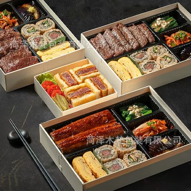 Sushi Packaging Box Wooden Disposable Lunch Box Salmon Sashimi Wooden Box Fruit Box Sushi Box Fruit Cut Packaging Box