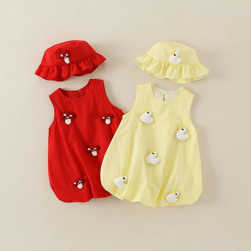 Baby Korean-style Summer Dress, Little Yellow Duck Mushroom Vest Dress for Girls, Cute and Stylish Summer Outfit for Toddlers