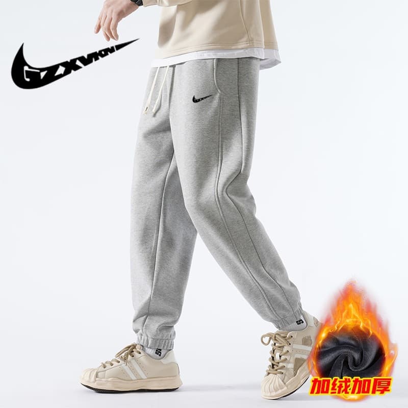 Men's Fleece-Lined Thickened Casual Pants Autumn/Winter 2023 Trendy Brand Couple Student Bunded Feet Warmth Outdoor Wear