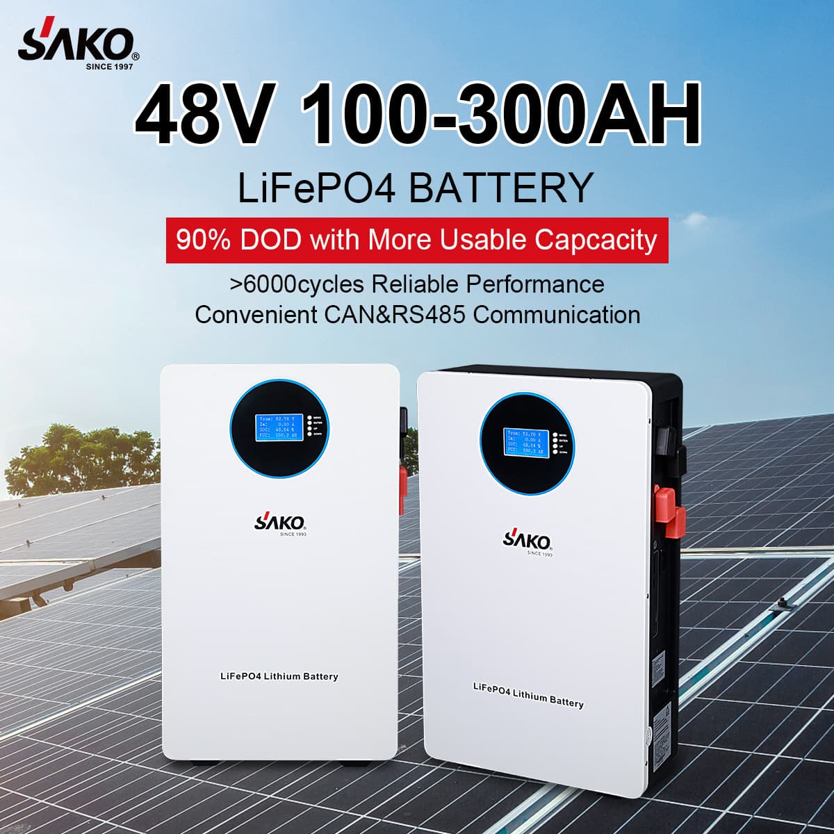 SAKO Lifepo4 battery 51.2V solar home wall-mounted energy storage lithium iron phosphate battery