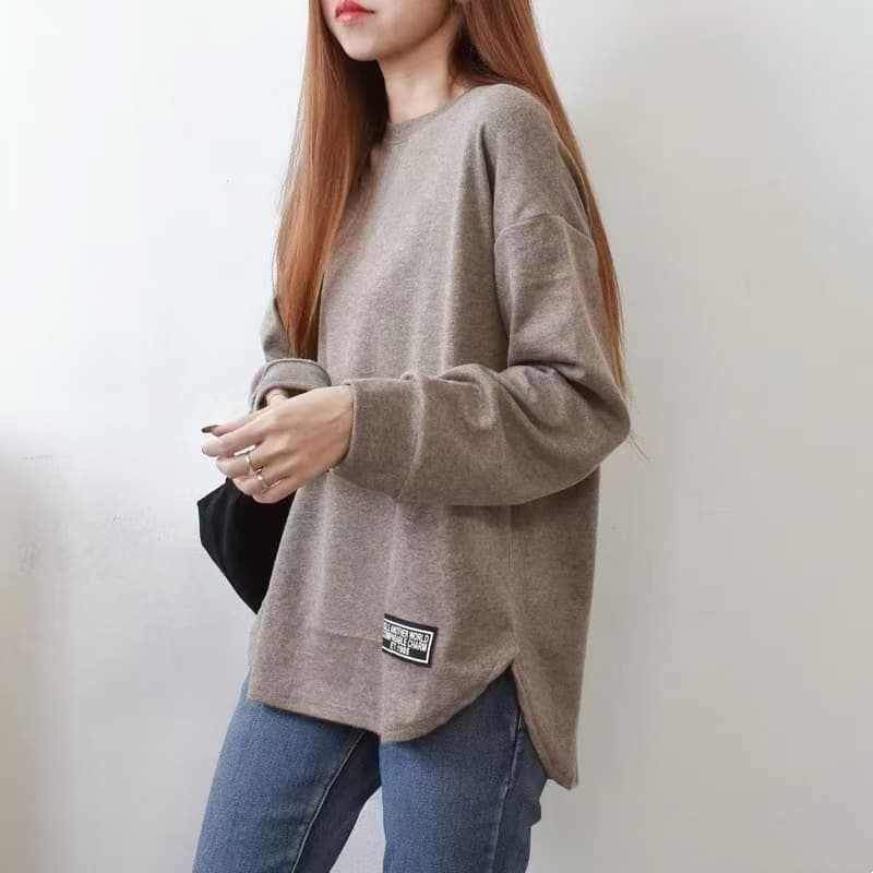 Cross-border Hot Selling Brushed University T-Shirt Women 2025 Spring New Long Sleeve Round Neck Label Top Clothing Foreign Trade Wholesale