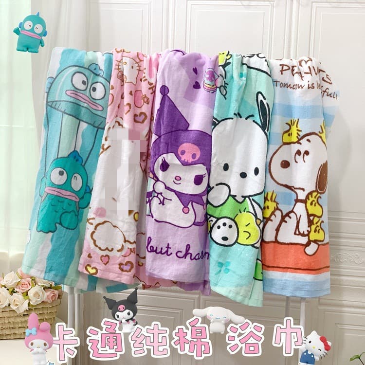 Korean Cartoon Bath Towel, Absorbent Pure Cotton Bath Towel for Children and Adults, Beach Towel, Large Towel Wrap, Blanket, Wipe Cloth