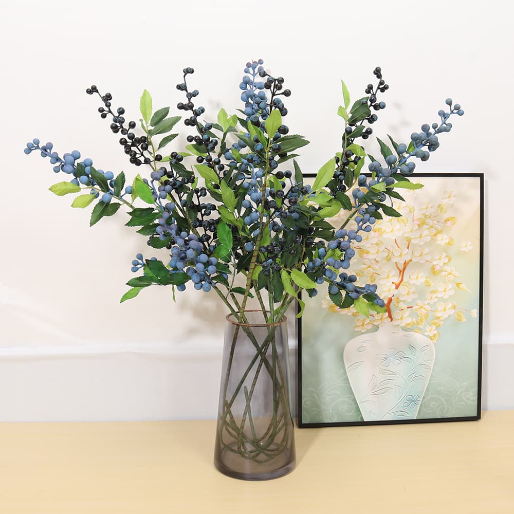4-Branch Artificial Berry Stem with Leaves, Simulated Bubble Berry Red Fruit, Rich Fruit Decor for Home, Wedding, Cross-Border Christmas Berry Fake Flowers