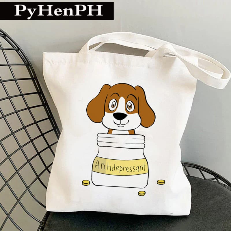 Dog Canvas Bag Student Canvas Tote Bag for Men and Women Summer Shoulder Bag Large Capacity Fashionable Dog Print Canvas