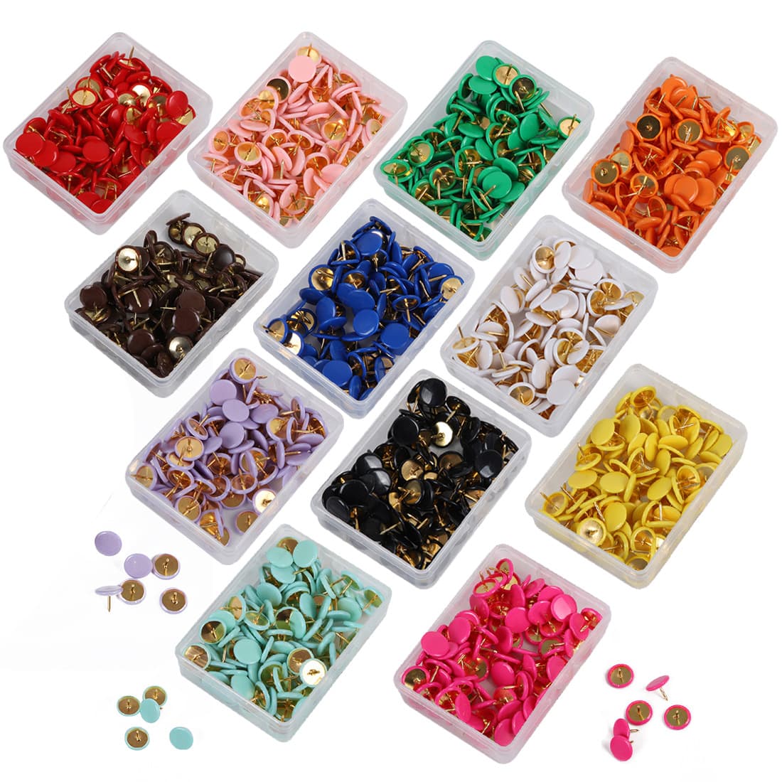 Factory Direct Creative Office Stationery 100pcs Colored Plastic-coated Push Pins Cork Board Photo Wall Flat Head Thumb Tacks