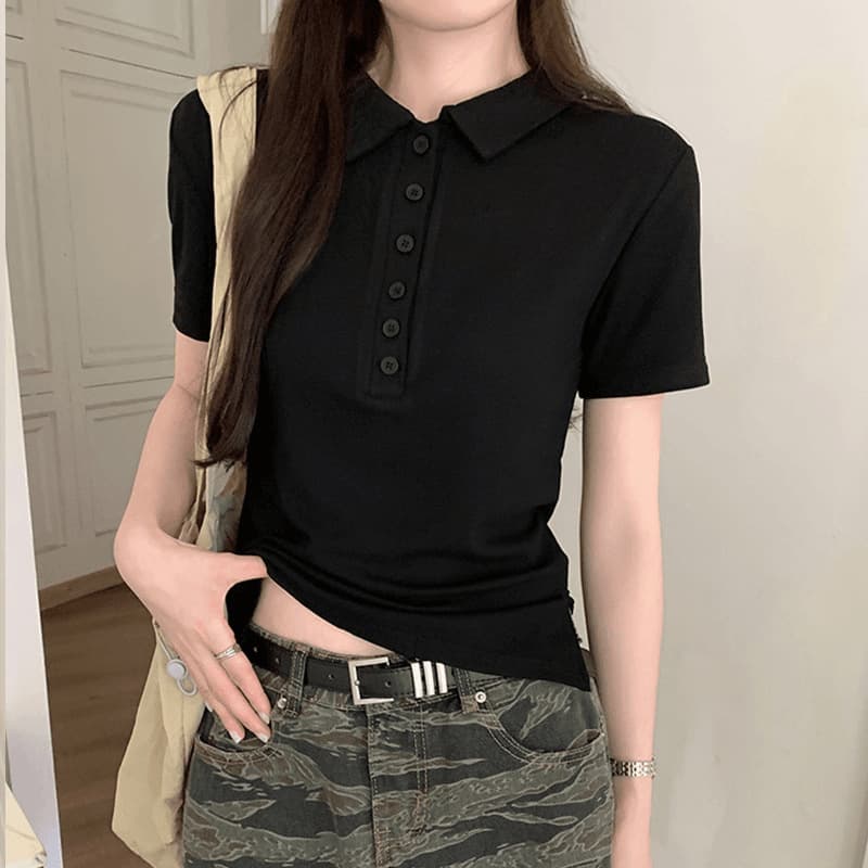 Women's Polo Shirt T-Shirt Summer New Style, Slim Fit, Waist-Cinching, Office Wear, Short Sleeve, Button Polo Collar