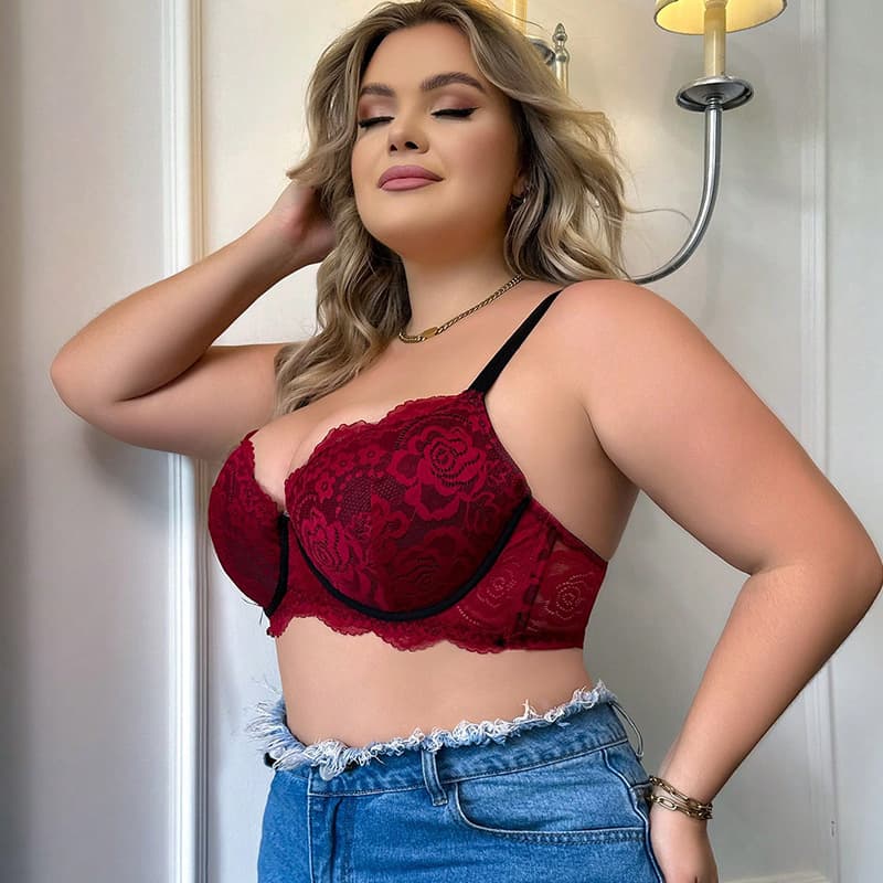 New Cross-Border Lace Plus Size Bra European and American Style Adjustable Wire Push-Up Lace Bra for Large Bust Wholesale