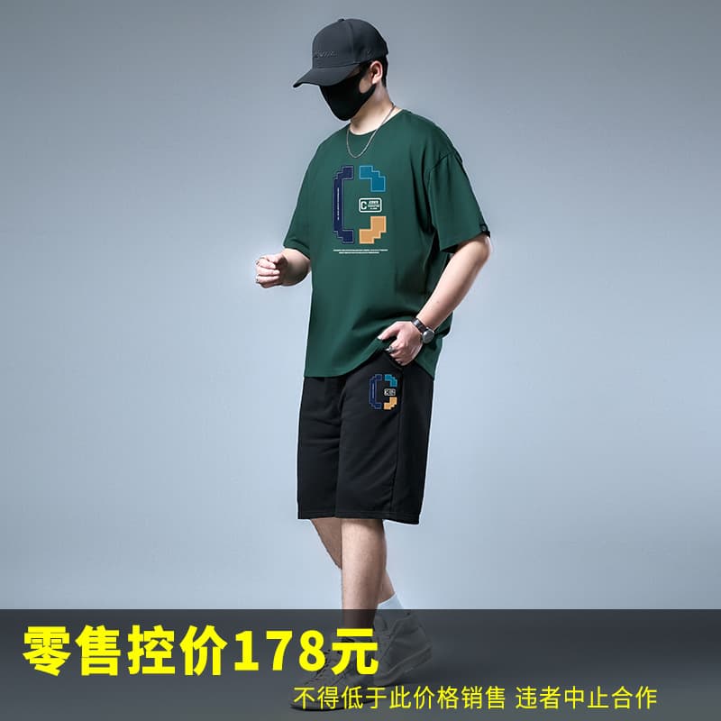 73802-Big C yellow and blue D298-black-701 short T black 704 pants cover plus fat and enlarge trendy large size men's clothing