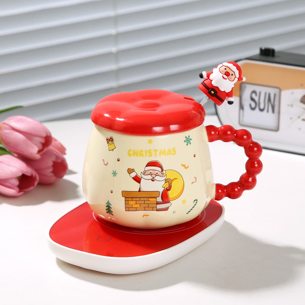 New Christmas 55° thermostatic cup cross-border ceramic cup gift box set lid spoon mug water cup gift souvenir