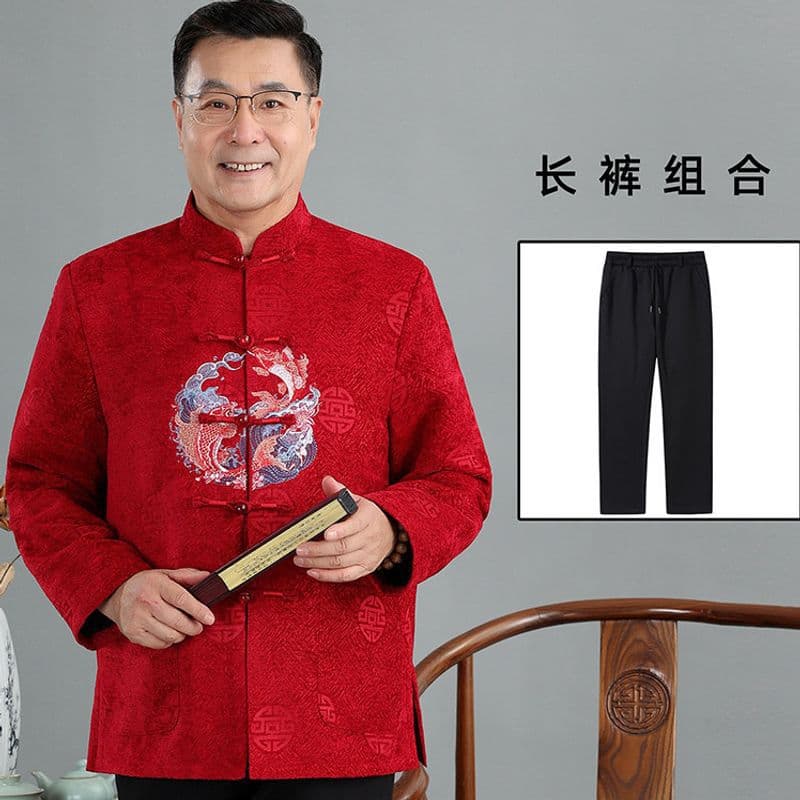 2025 New Chinese Style Dad's Zhongshan Suit Set Elderly Hanfu Middle-Aged and Elderly Tang Suit Men's Spring and Autumn Jacket