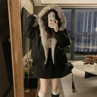 2025 Winter Thick American Retro Two-Sided Faux Fur Coat with Hood New Cotton Jacket Plus Size Elegant