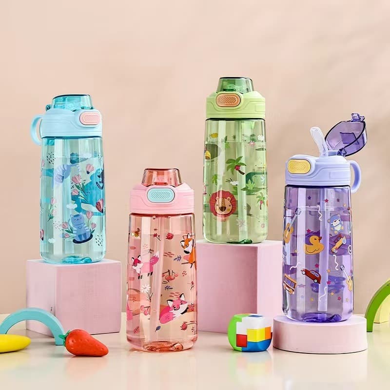 In Stock New Summer Cute Cartoon Kids Plastic Straw Cup Girls Portable Sports Water Bottle for Primary School Students