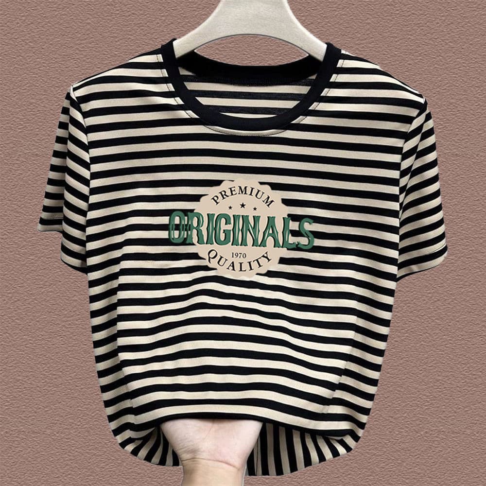 Summer Short Sleeve T-Shirt for Women Plus Size Striped Print Top Fashionable Loose Round Neck Stylish Blouse