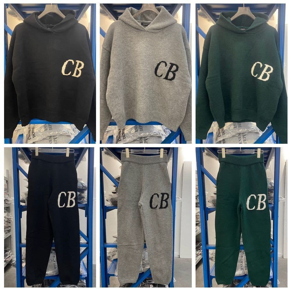 Cross-border Wholesale Streetwear CB Sweater Pullover Unisex Letter Jacquard Loose Knit Casual Set Sweatpants