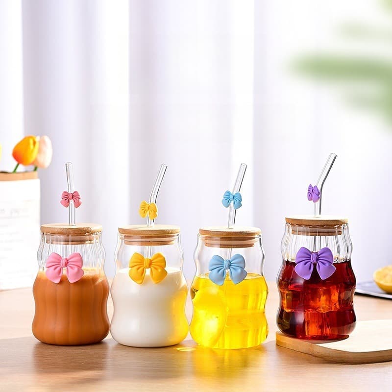 Bow High Borosilicate Glass Cup Iced Americano Latte Coffee Cup Plump Breakfast Milk Cloud Glass Cup