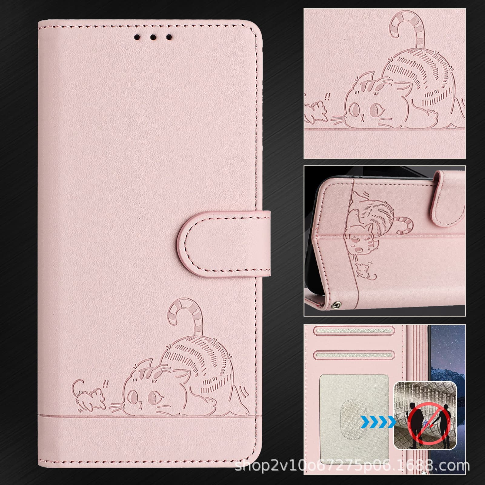 Hot Selling Overseas: Compatible with Samsung A53 Cat Mouse A42 Anti-Skimming Card Slot J530 European Version Flip Leather Case 5G