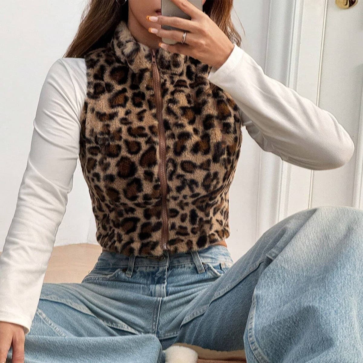 60269TBZ Amazon hot style 2025 autumn new fashion trendy navel-baring leopard print European and American vest for women