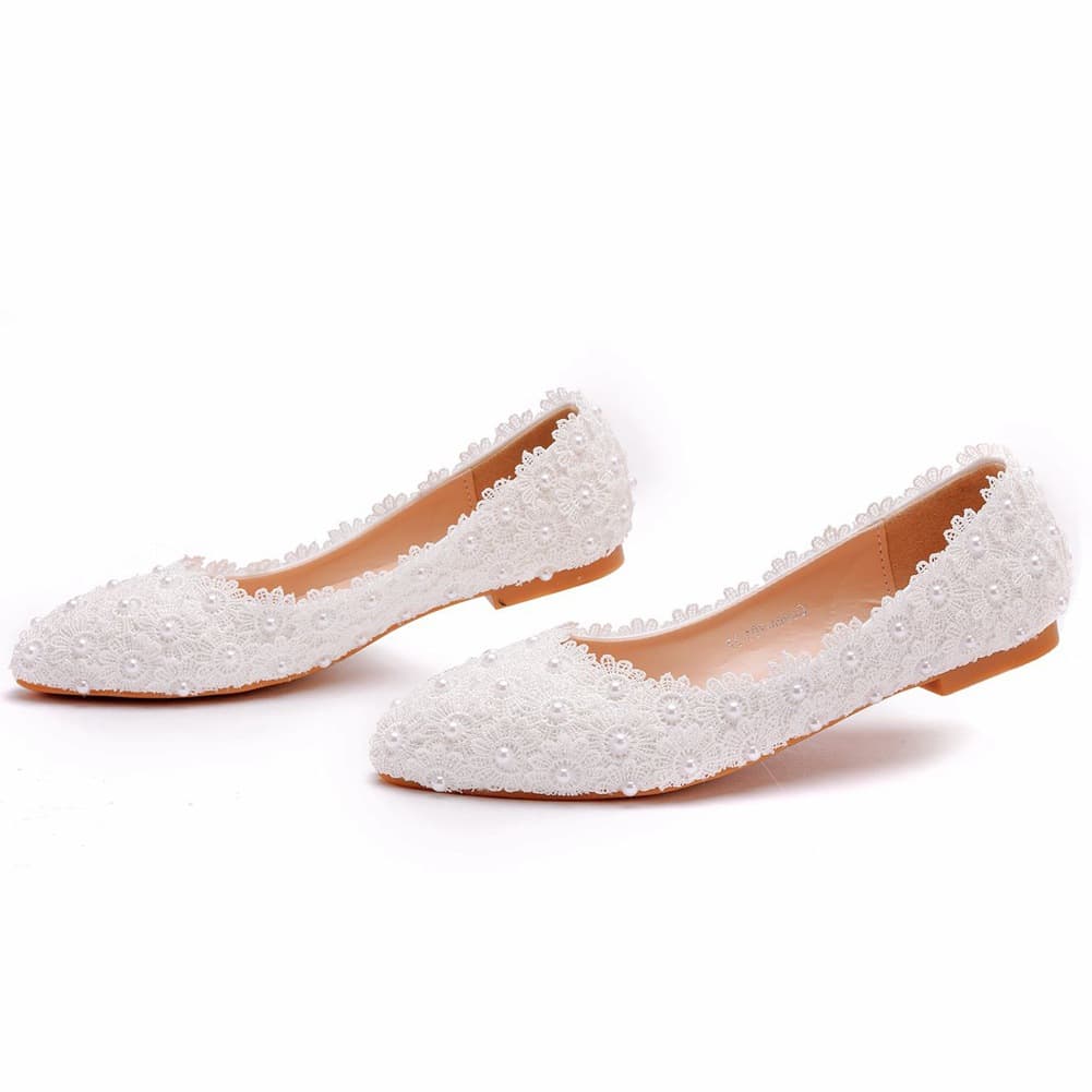 Export Large Size White Lace Flat Shoes Shallow Mouth Flats Women Comfortable Maternity Flat Casual Shoes Women Cotton Cloth Shoes