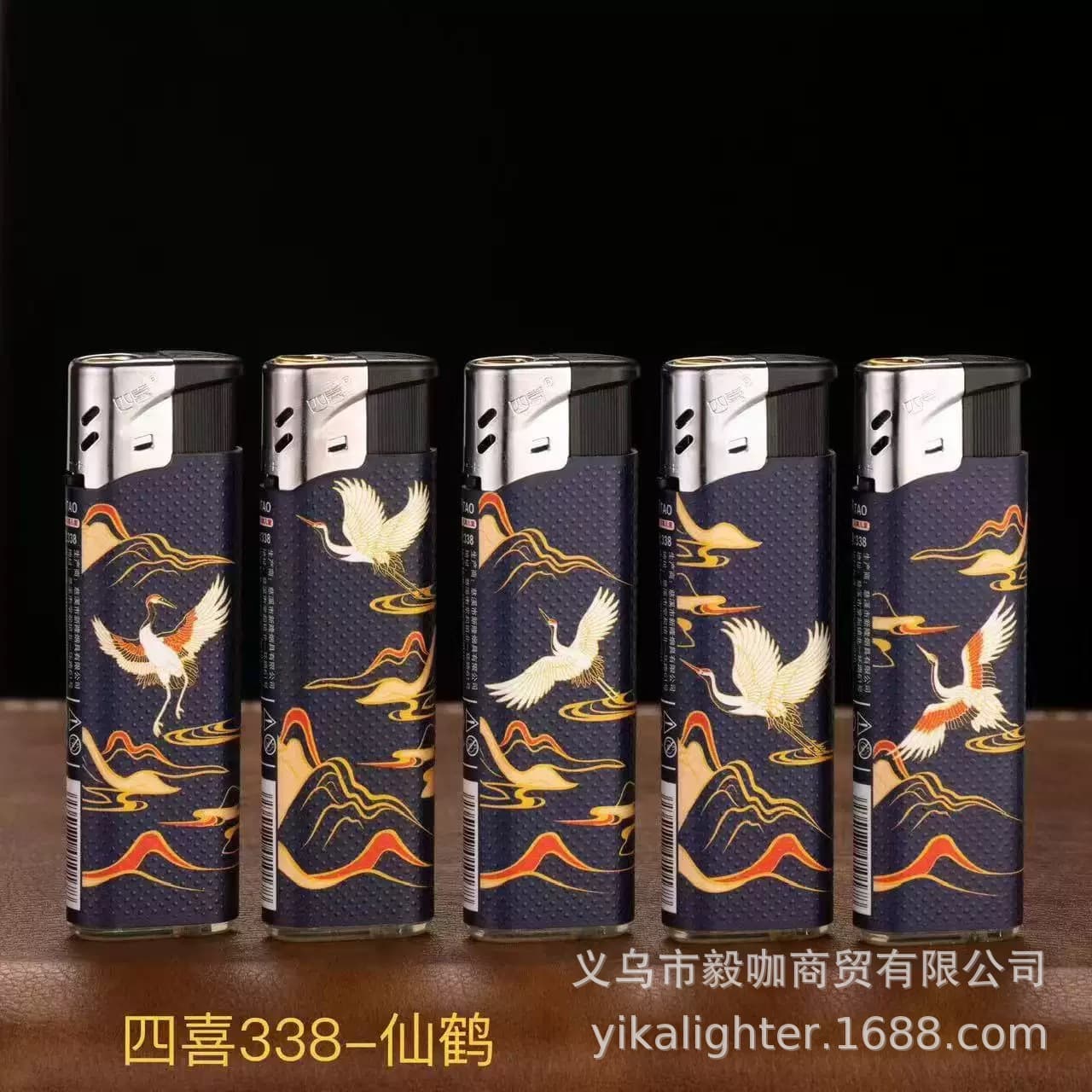 Four Joy Factory Wholesale Auspicious Crane New Model Direct Impact Blue Flame Lighter Windproof Disposable National Trend E-commerce Custom