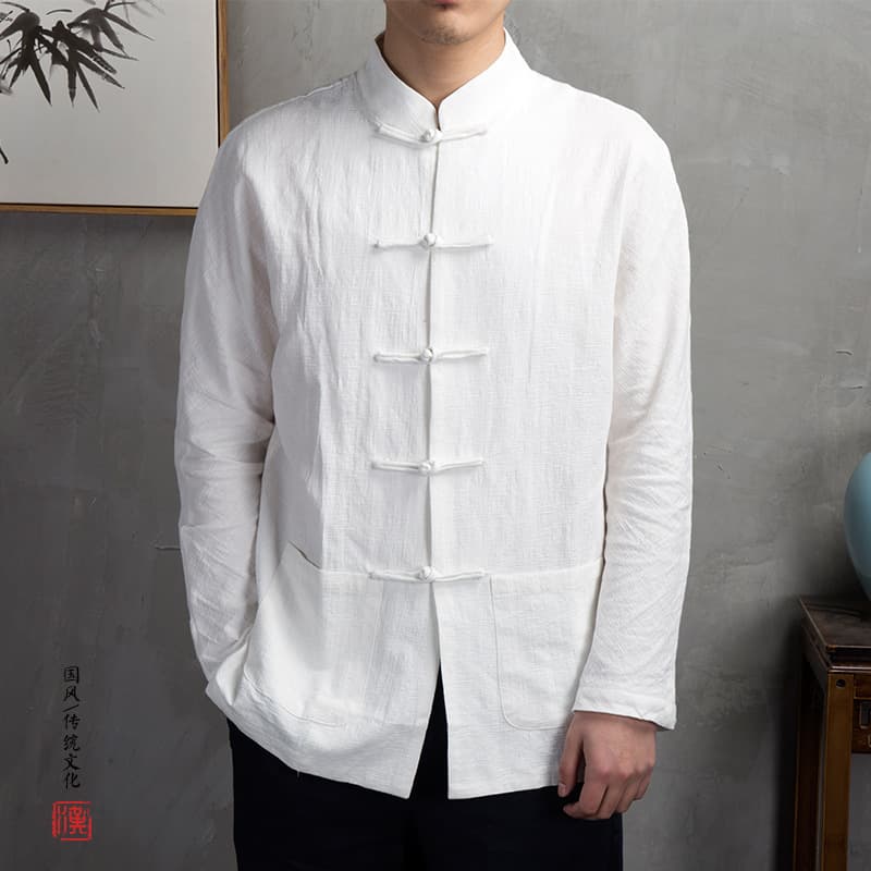 Loose Long Sleeve Linen Cotton Shirt Men's Vintage Chinese Style Casual Fashion Urban Autumn Wind Button up Shirt