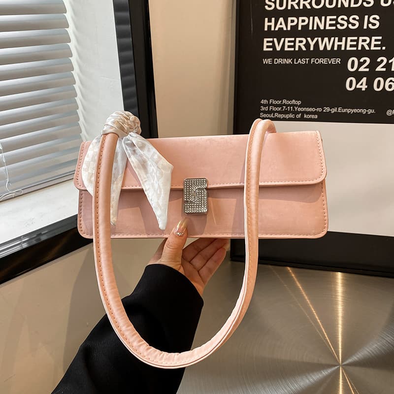 Korean-style fashionable women's bag, textured shoulder bag, crossbody vintage bag, handbag with scarf, casual commuting simple underarm bag