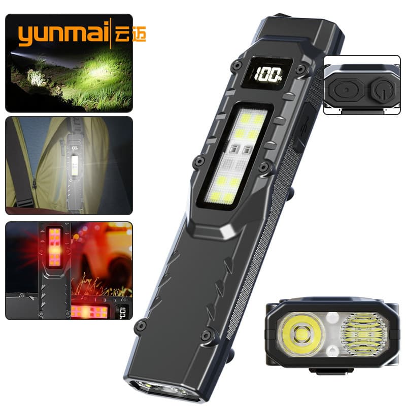 Cross-border new product tactical flashlight with pen clip, three light sources, strong light, self-defense, mini ultra-thin portable outdoor flashlight