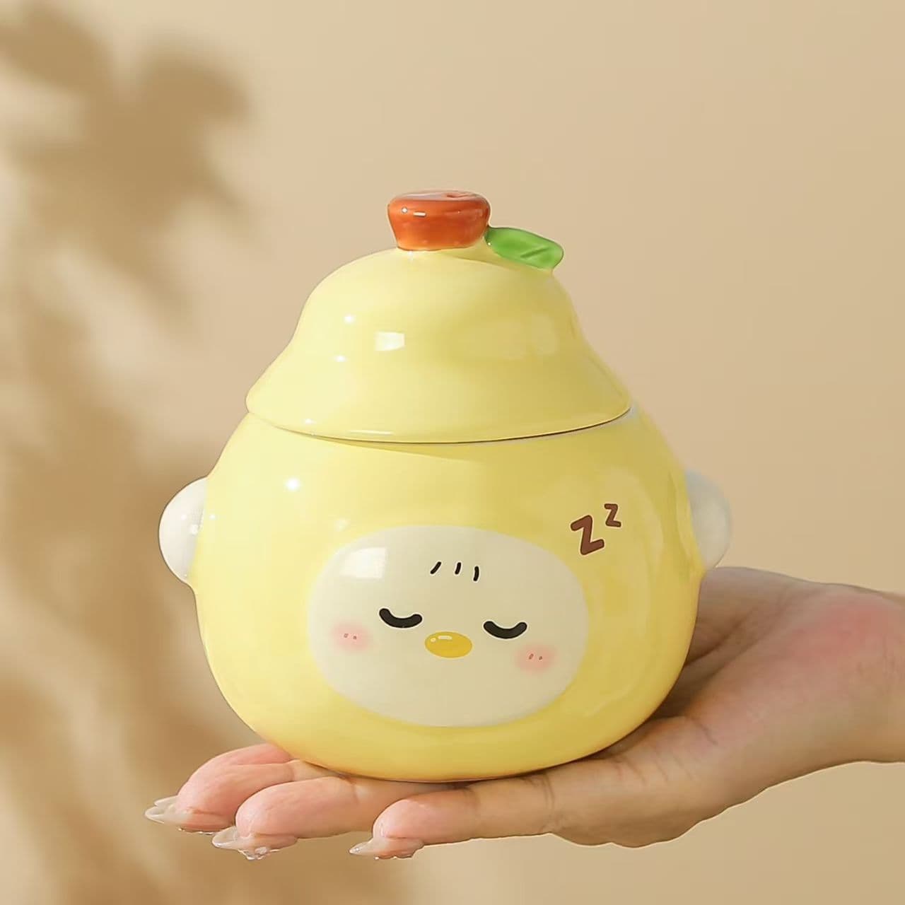 Funny Cartoon Mug Creative Cartoon Ceramic Cup Cute Pear Cup with Lid and Fruit Design for Drinking Water