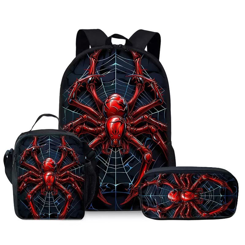 Large-capacity spine protection and load-reducing primary school student schoolbag three-piece set cartoon hero print backpack