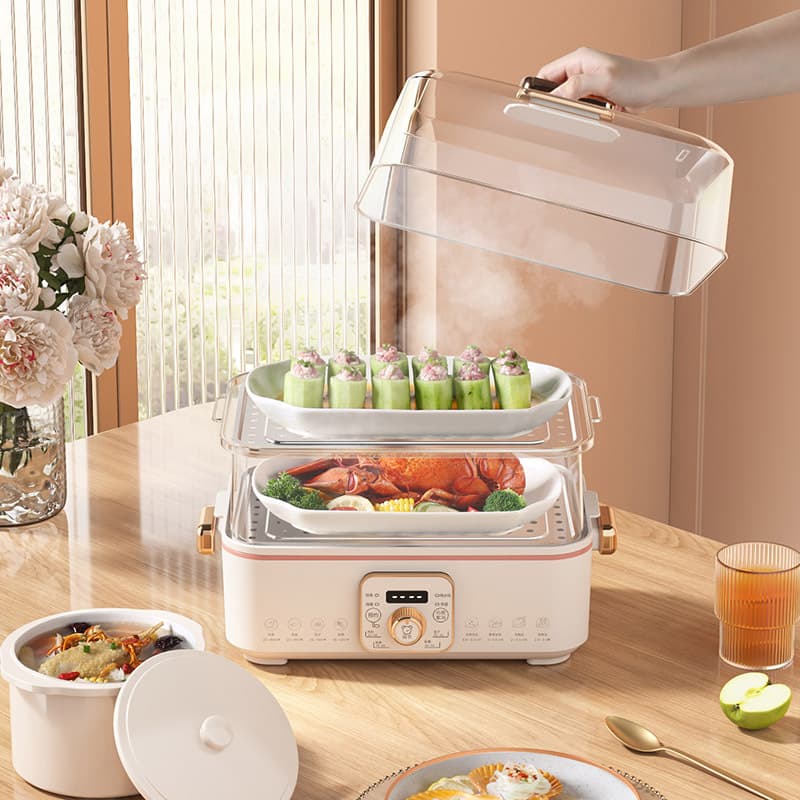 Multi-functional Electric Steamer for Home Use with Timer, Keep-Warm, Large Capacity, Three-Tier Smart Breakfast Maker