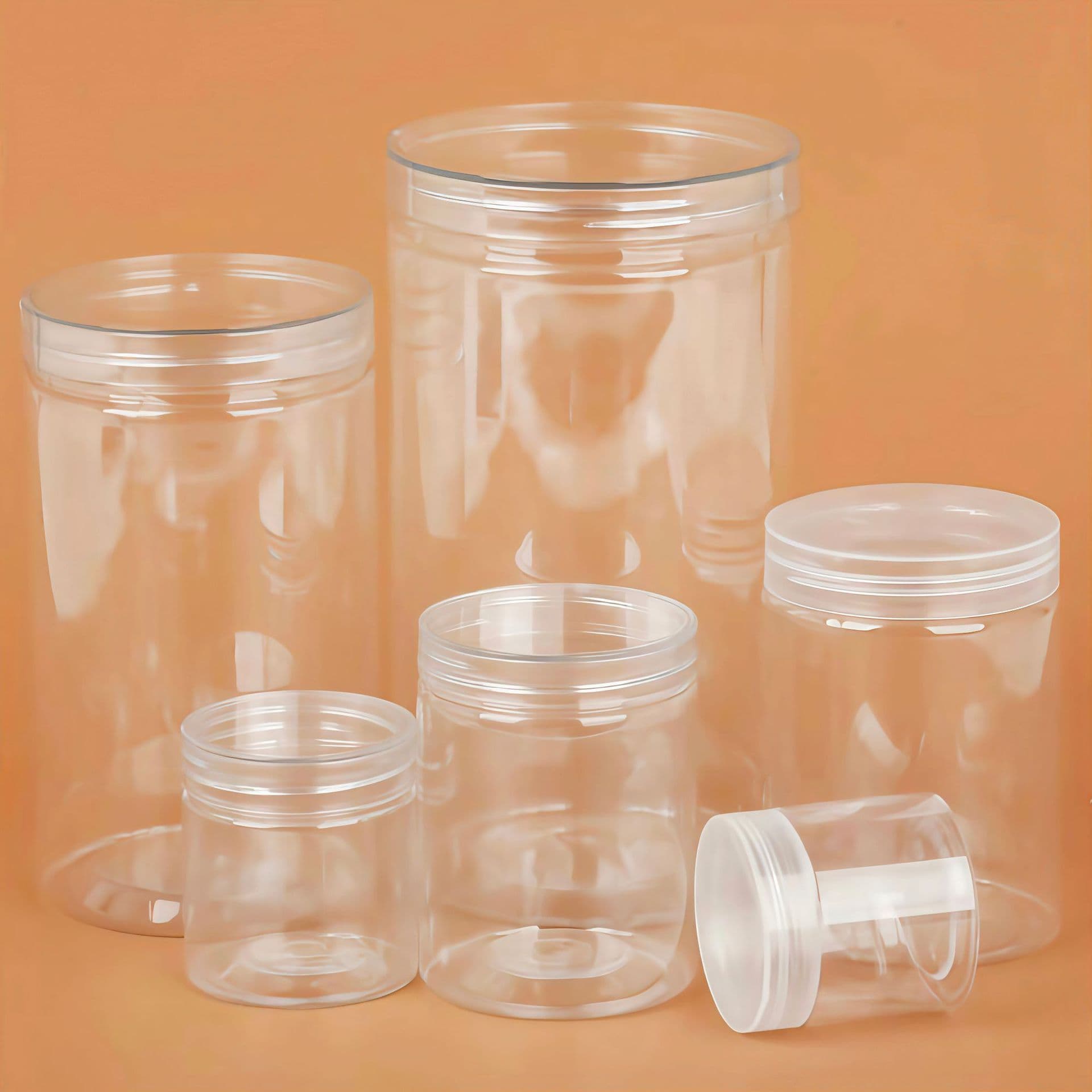 Plastic jar sealed bottles transparent PET grain storage, snacks, biscuits, floral tea, nuts, and candy containers.