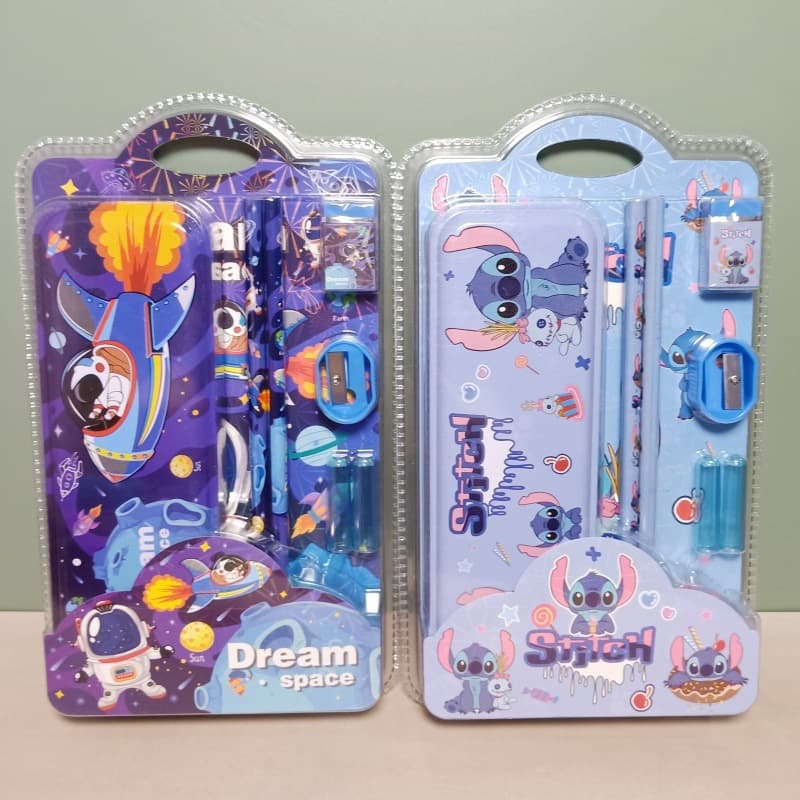Foreign trade Stitch 7-piece stationery set Stitch capybara pen box wooden pencil sharpener eraser pen cap