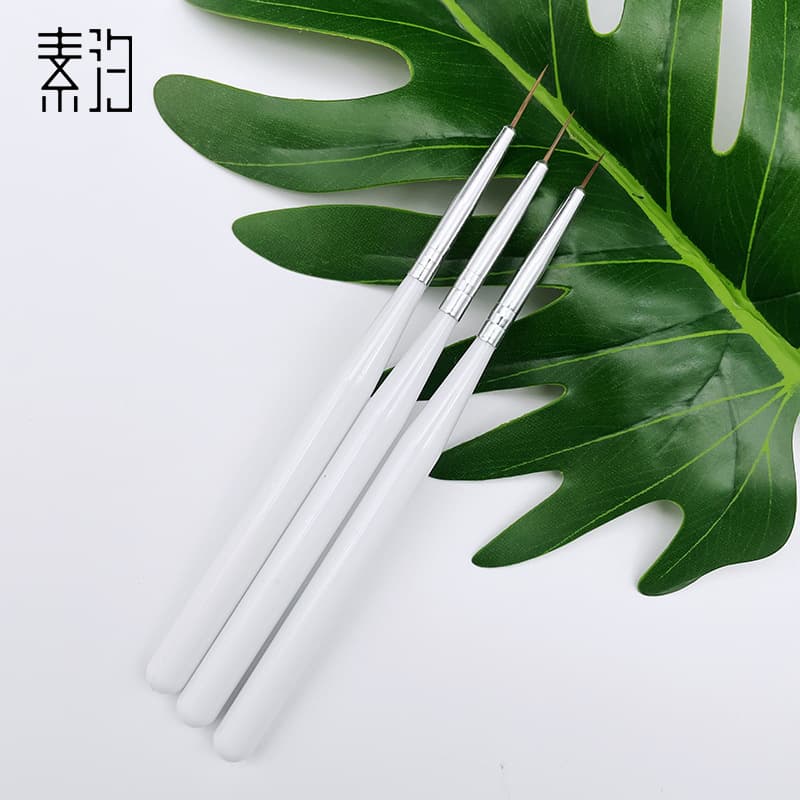 3 White Handle Nail Art Brush Set: Flower Painting Brush, Liner Brush, Drawing Brush, Line Brush - Nail Brushes, Factory Wholesale