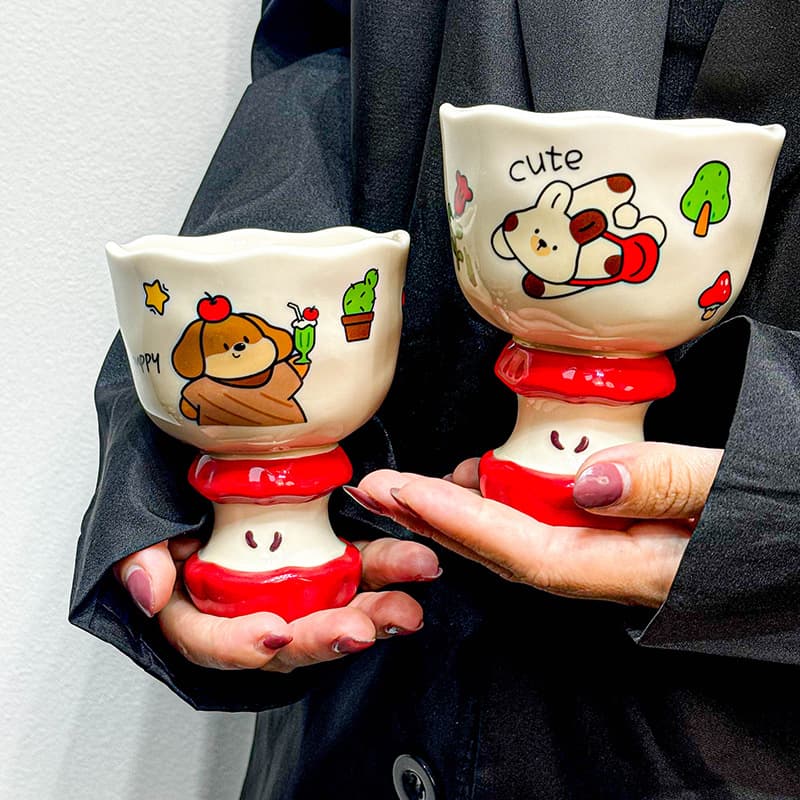 Ins-Style High-Aesthetic Home Water Cup Handheld Ceramic Coffee Cup Cute Goblet for Men and Women Couple Cup Cross-Border