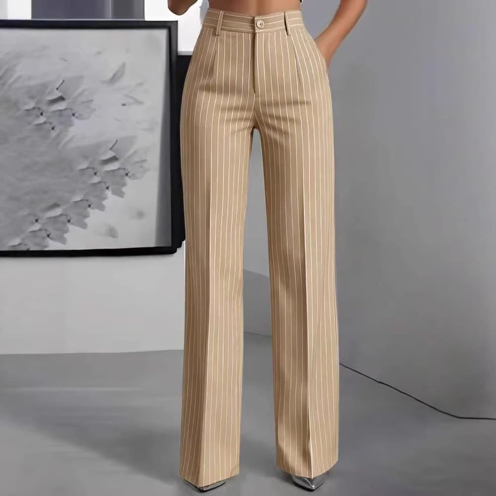 Cross-border Trade Amazon High-waist Vertical Stripe Wide-leg Suit Pants for Women 2026 Summer Style Elegant Commuter Fashion Versatile