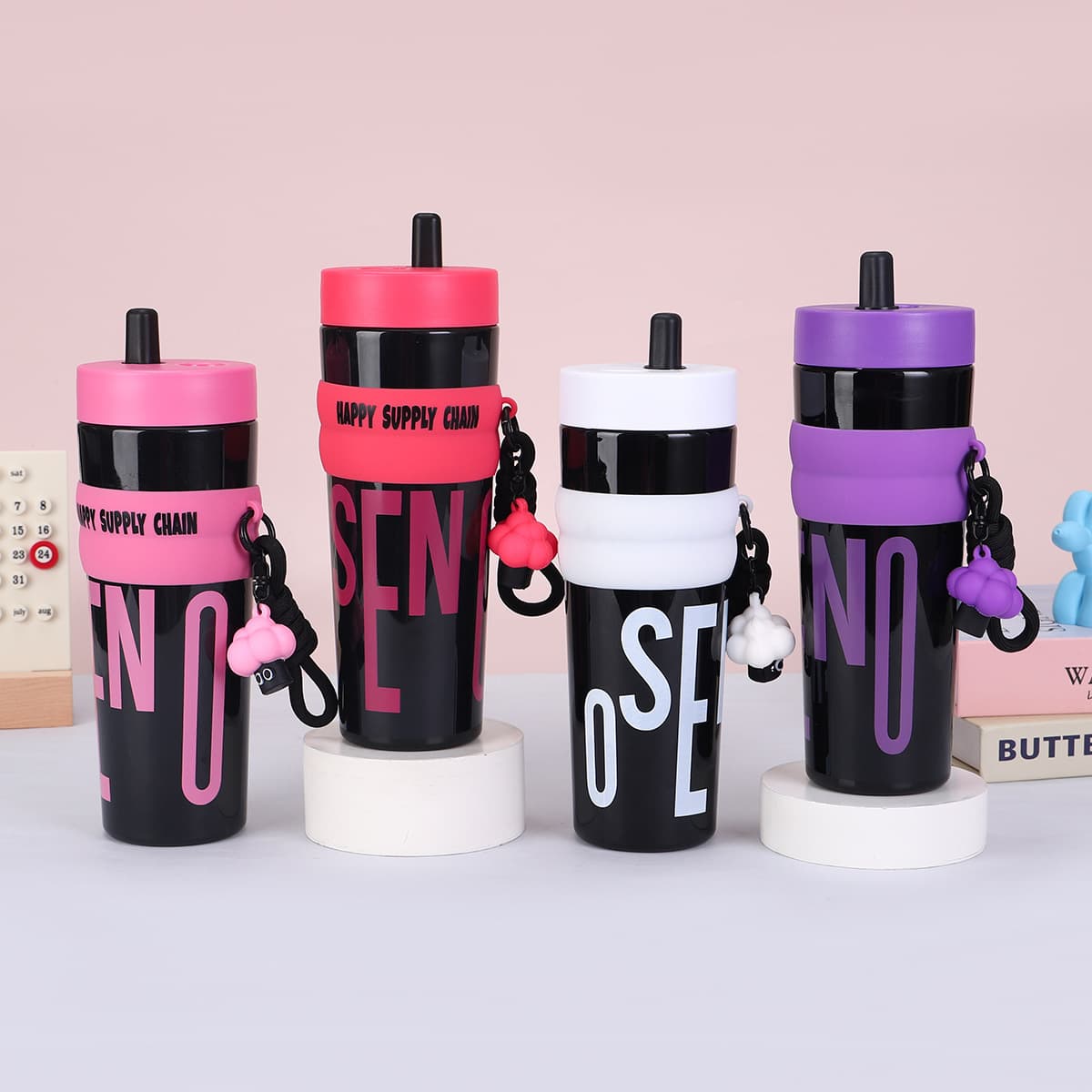 Simple Giant Plastic Cup for Men and Women Outdoor Sports Portable Car Cup High Appearance Cross-border Rope Straw Cup