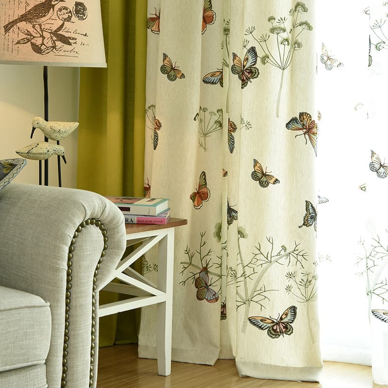 Dream Butterfly Lost in Flight High-End Grand Curtain Header Embroidered Curtain, Butterfly Love Flower Fabric Country Rural Living Room Bedroom Material