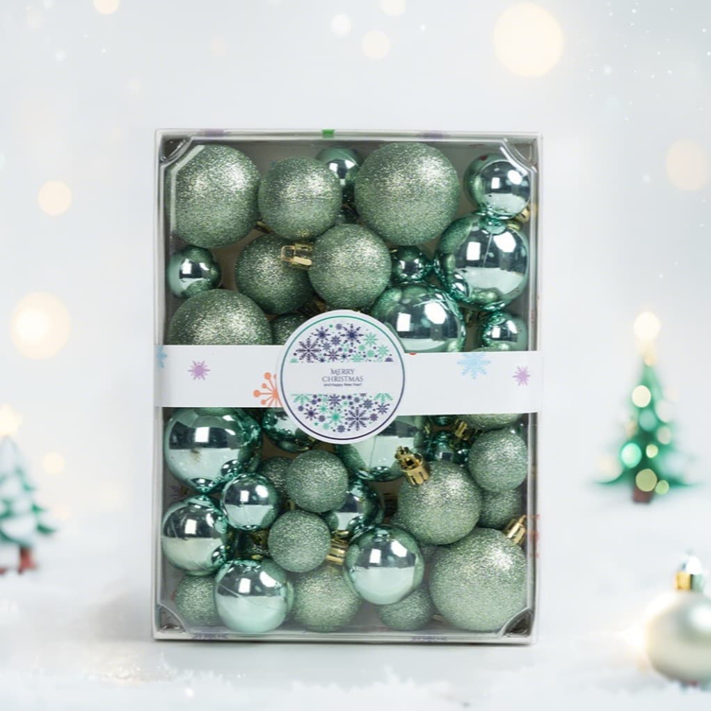 Cross-border new spot Christmas decorations Christmas tree hangings 42/44 pack bright matte pink balls electroplated ball gift box