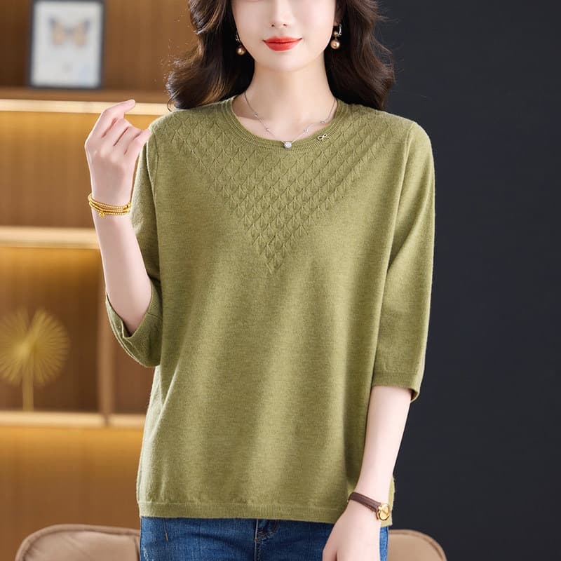 Plus Size Mother's Short Sleeve T-Shirt 2026 Summer New Thin Top Concealing Belly Knitwear Casual Women's Clothing