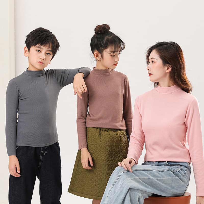 New Parent-Child Ribbed Base Layer, Autumn/Winter Children's Thermal Underwear Mid-Neck T-Shirt Modal Long-Sleeve Girls' Top