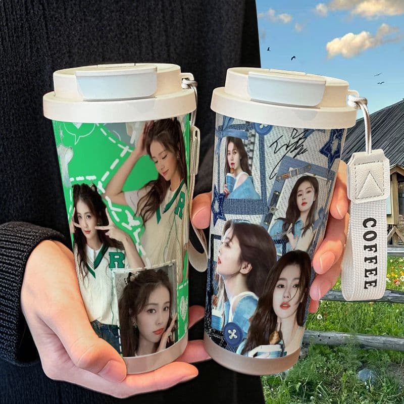 Yan Bailu cute peripheral thermos cup figure peripheral good-looking girl stainless steel student high-looking straw double