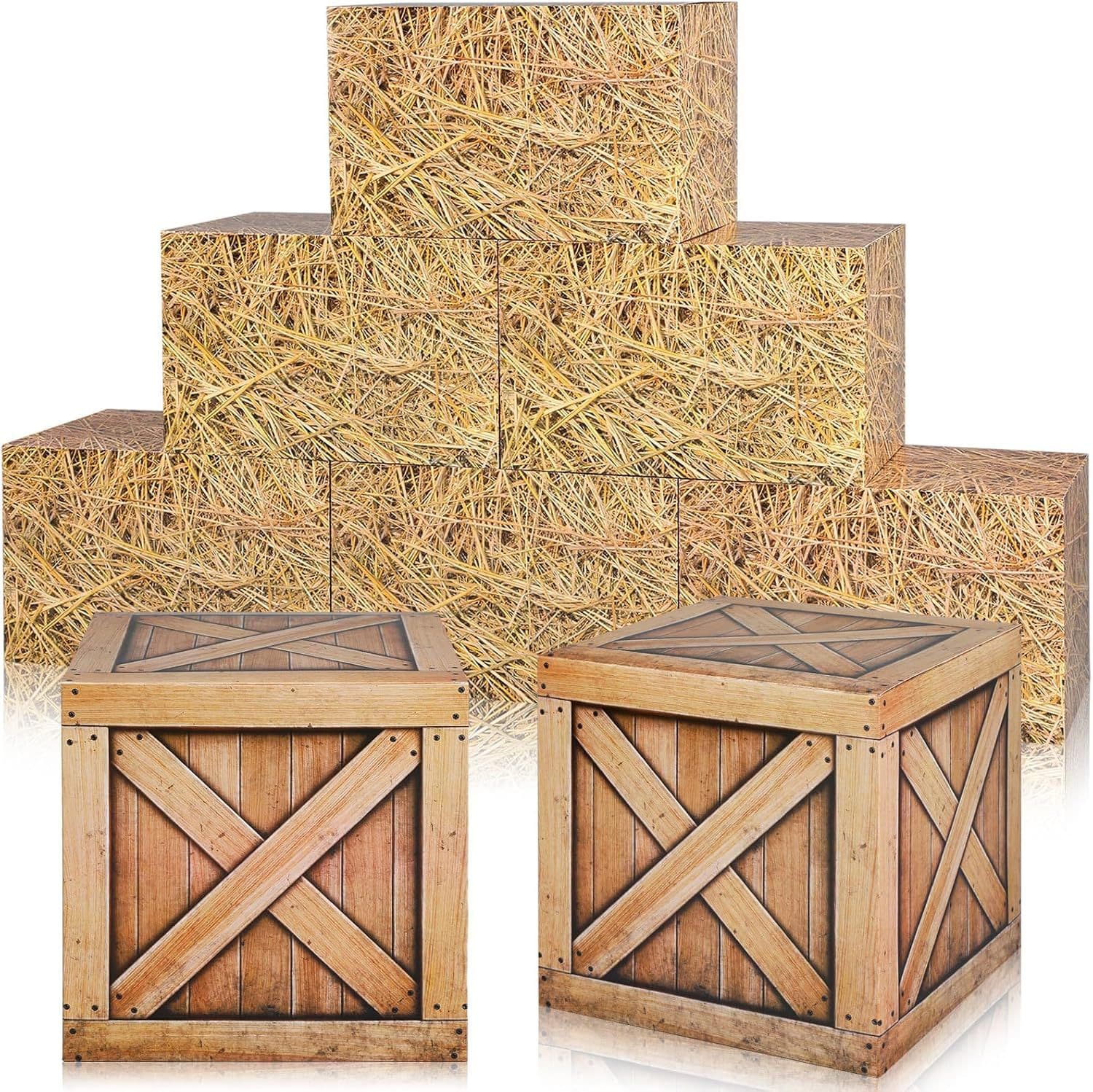 Western cowboy party theme party paper balloon box farm hay photography props wooden box hay box