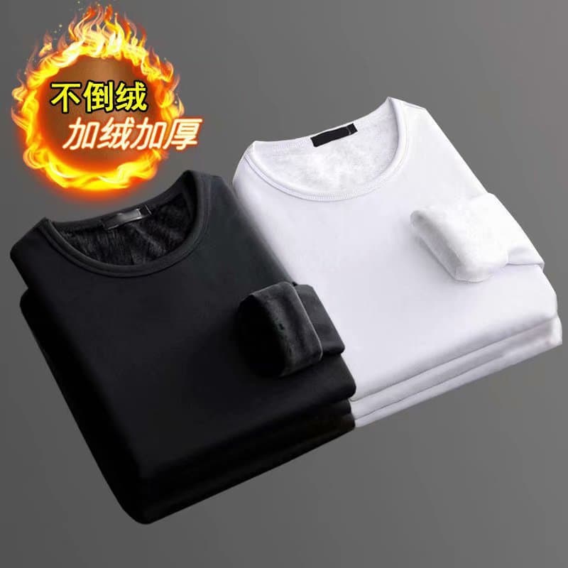 Winter Fleece-Lined Thermal Underwear for Men, Youth Style, Wearable as Outerwear, Single Top, Plus Size, Export Base Layer Shirt