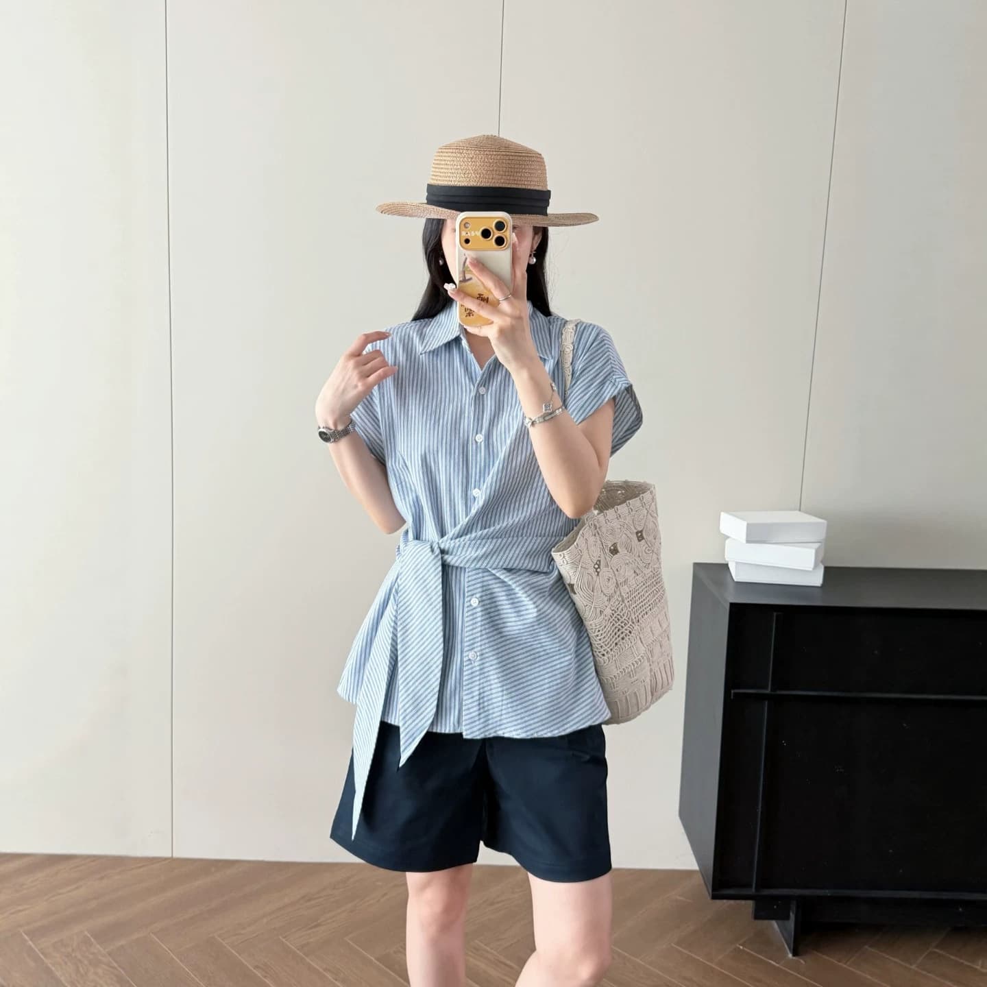 Bao y2 Korean linen waist shirt + lyocell cotton old money texture shorts 0427f06