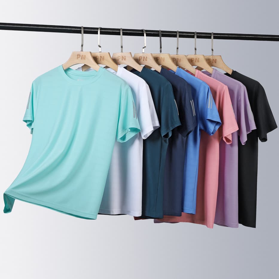 Summer New Short Sleeve T-Shirt for Men Ice Feel Round Neck Breathable Plus Size Loose Stretch Fashion Versatile Quick Dry