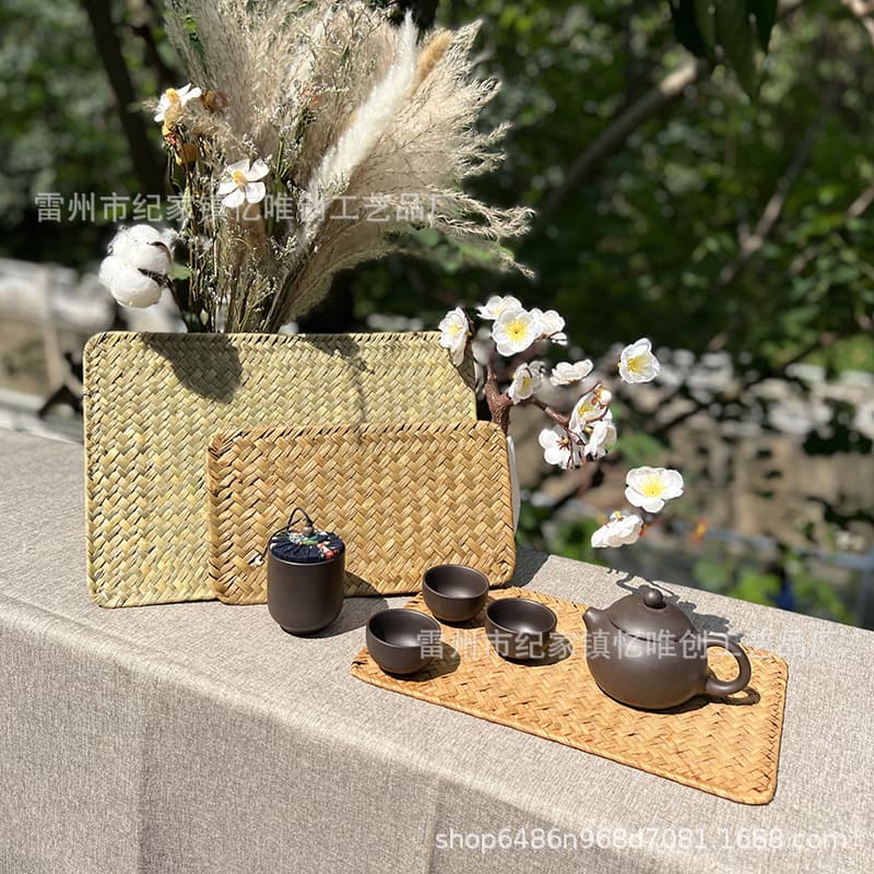 Sea Grass Handwoven Heat-proof Placemat Retro Coffee Table Mat Chinese Minimalist Straw Bowl Plate Tea Cup Coaster Heat Insulation Mat